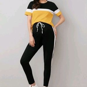 Maternity color block top and pants set